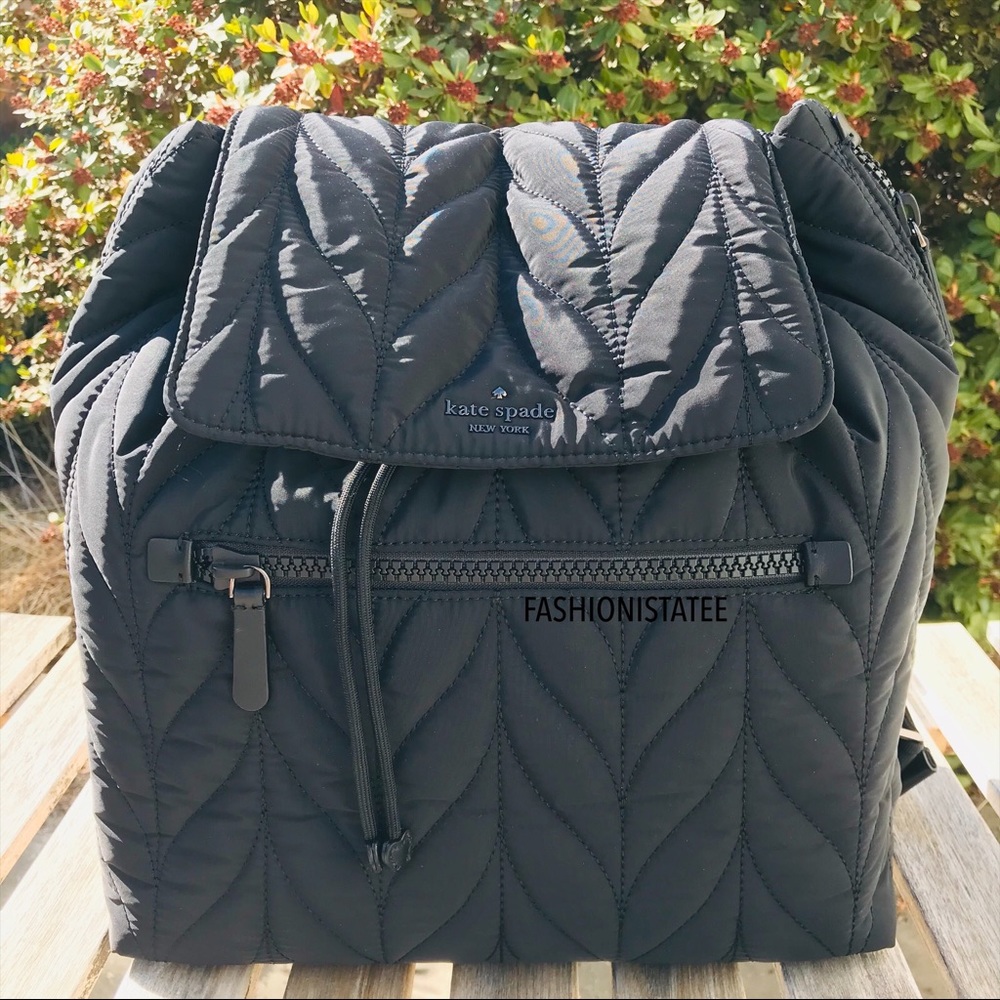KATE SPADE Ellie Large Flap Quilted Backpack Black - Picture 1 of 8